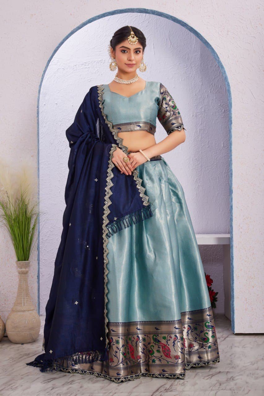 Morni Woven Jacquard Silk Lehenga Set with Embroidered Vichitra Silk Dupatta image 3
