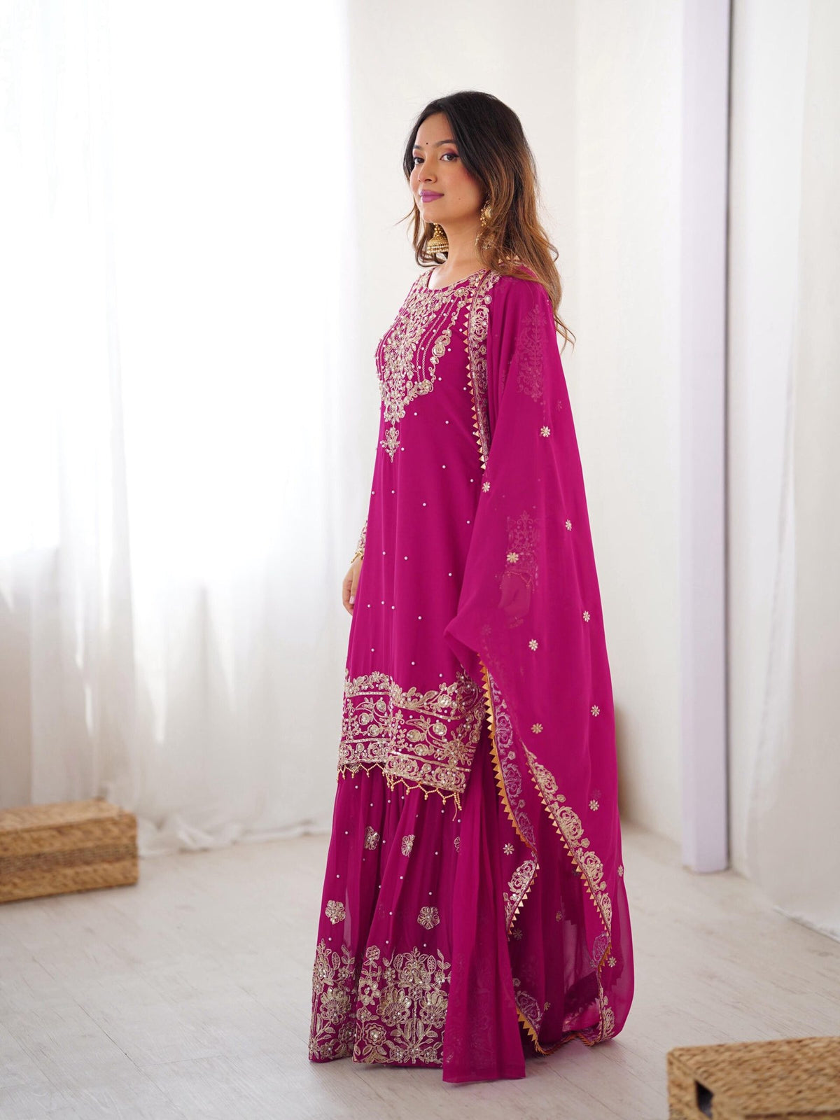 Premium Faux Georgette Embroidered Sharara Set with Dupatta image 1
