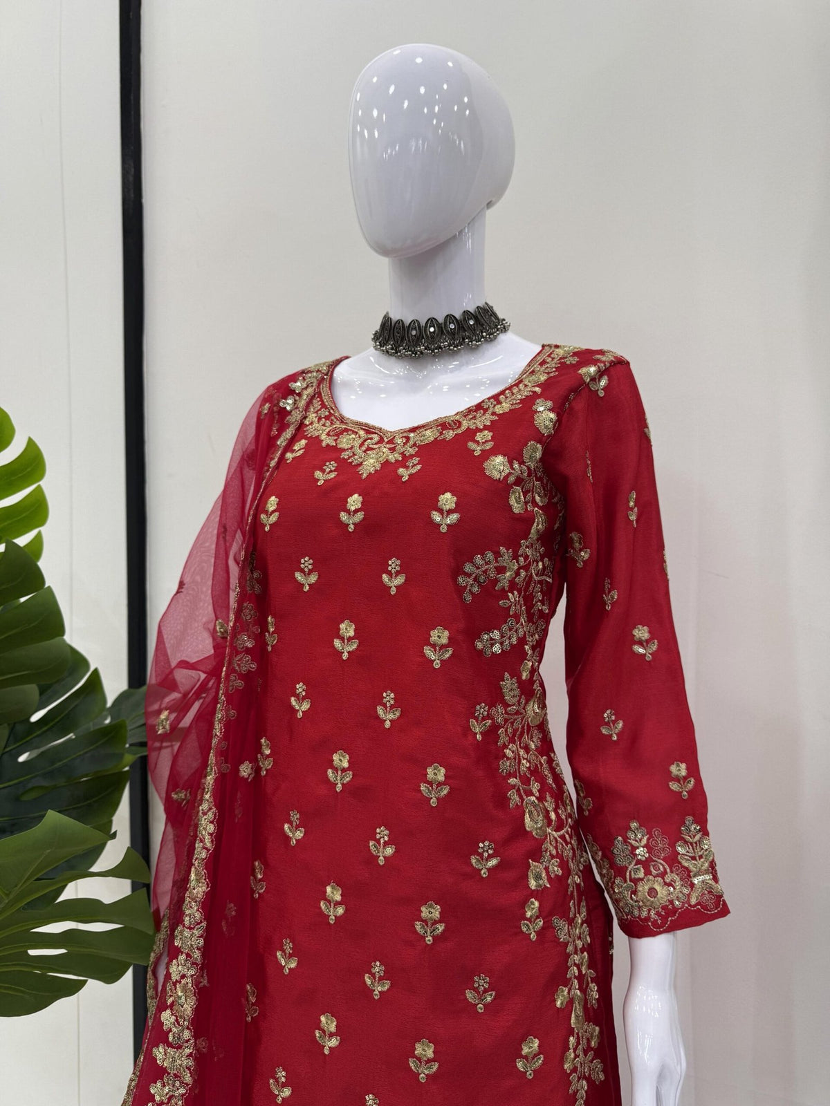 Graceful Chinon Silk 3-Piece Sharara Set with Sequence Work image 6