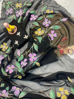 Vanshi Blooming Georgette Saree with Floral Brush Print, Handwork & Khatli Border image 5