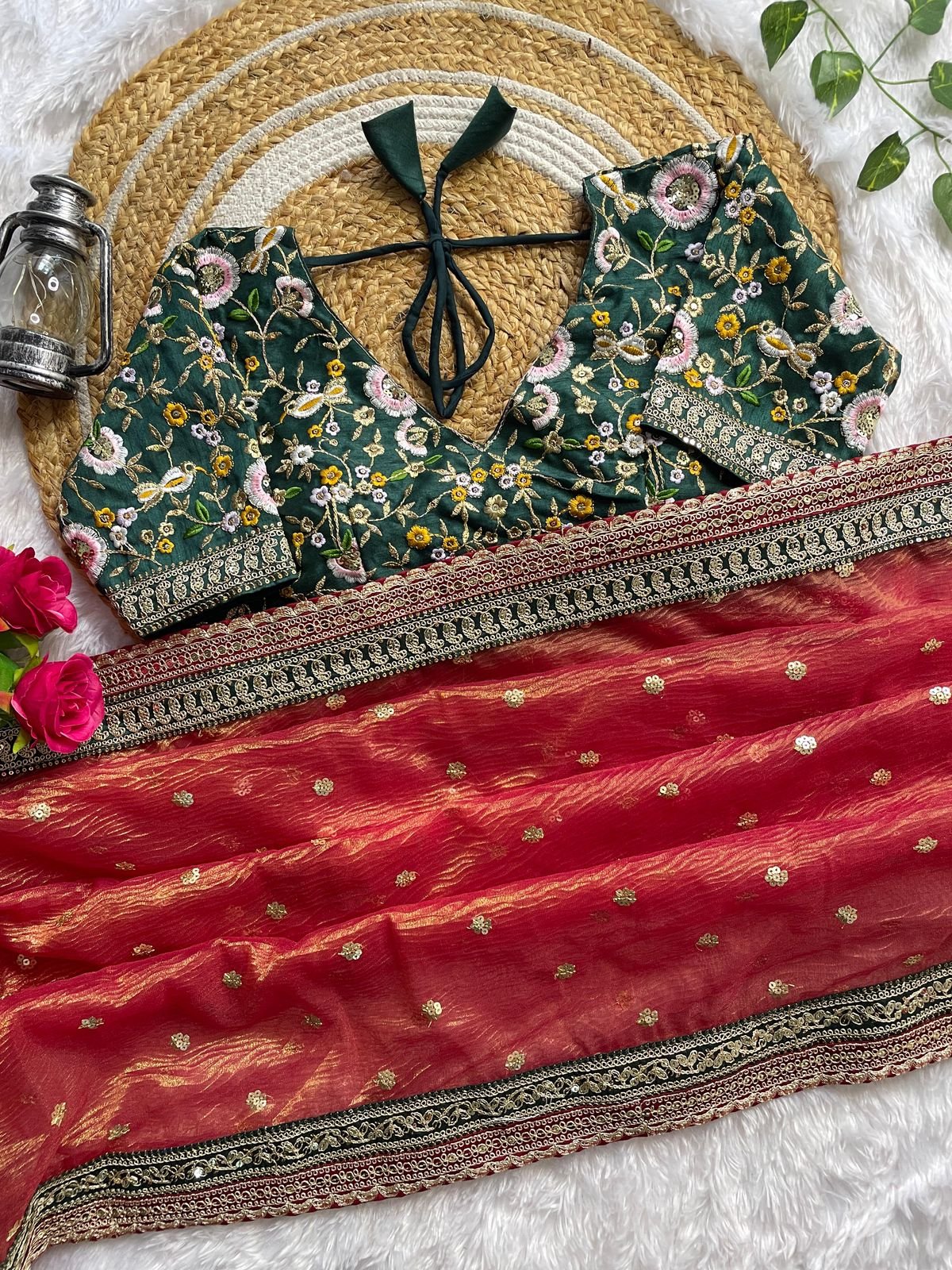 AAROHI Premium Banarasi Crush Saree with Multithread Sequins Butta & Embroidered Blouse image 2