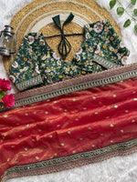 AAROHI Premium Banarasi Crush Saree with Multithread Sequins Butta & Embroidered Blouse image 2