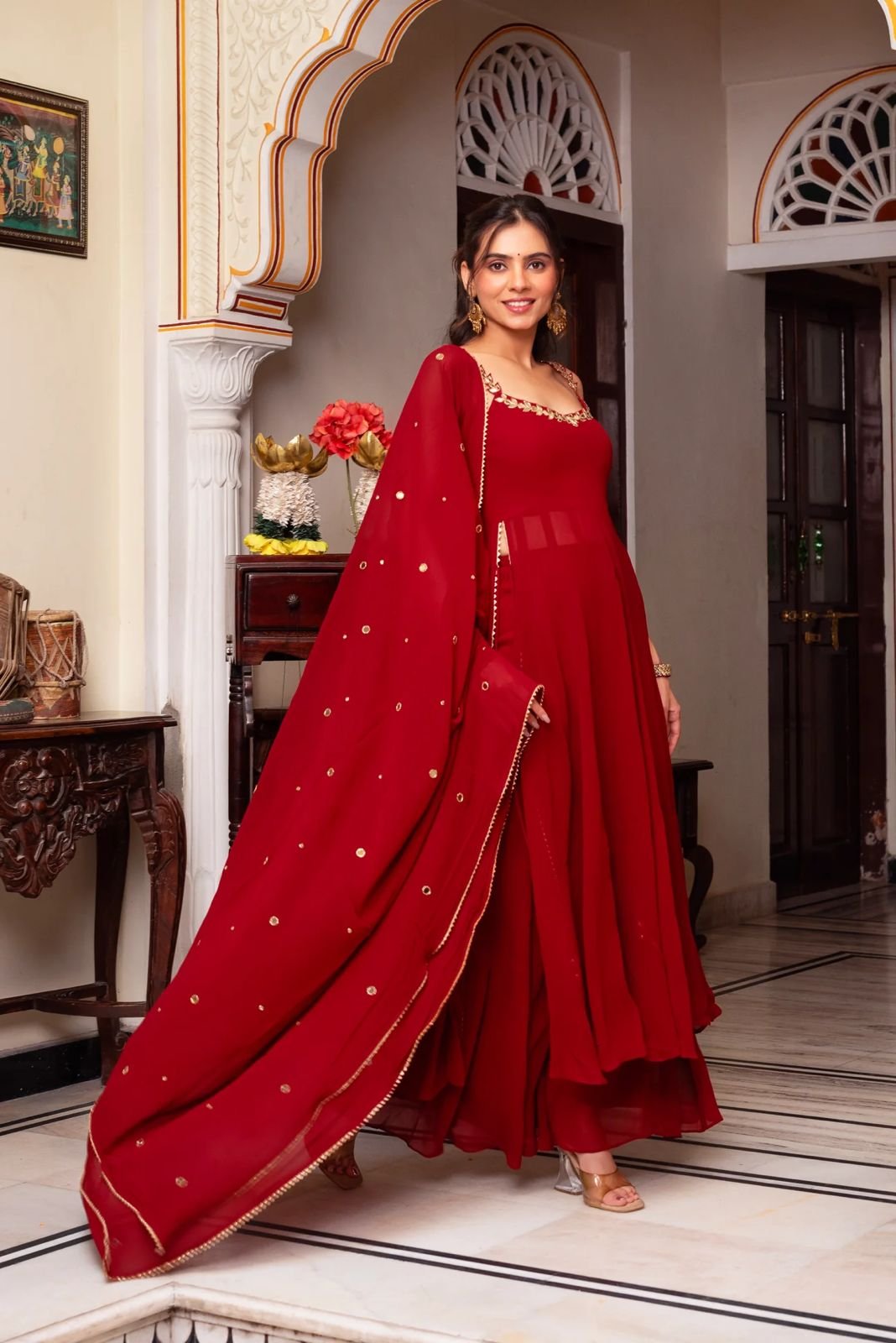 Faux Georgette 3-Piece Set with Real Mirror Work image 1