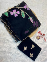 Vanshi Blooming Georgette Saree with Floral Brush Print, Handwork & Khatli Border image 0