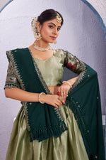 Morni Woven Jacquard Silk Lehenga Set with Embroidered Vichitra Silk Dupatta image 9
