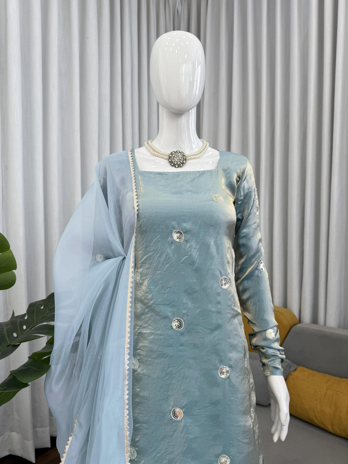 Designer Fandy Silk 3-Piece Set with Sequins Work image 6