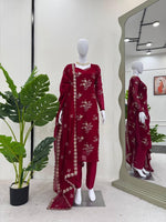 Elegant Crunchy Silk Top-Pant-Dupatta Set with Thread & Sequence Work image 9