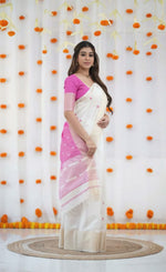 Linen Saree with Gold Jari 5×5 Border & Digital Print image 2