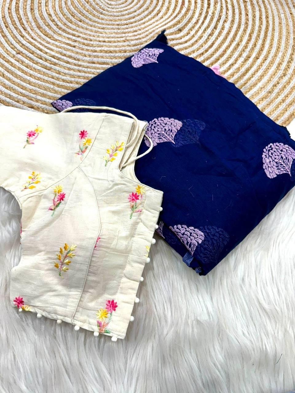 Pure Chanderi Cotton Saree with Multi-Thread Work & Heavy Tassels image 6