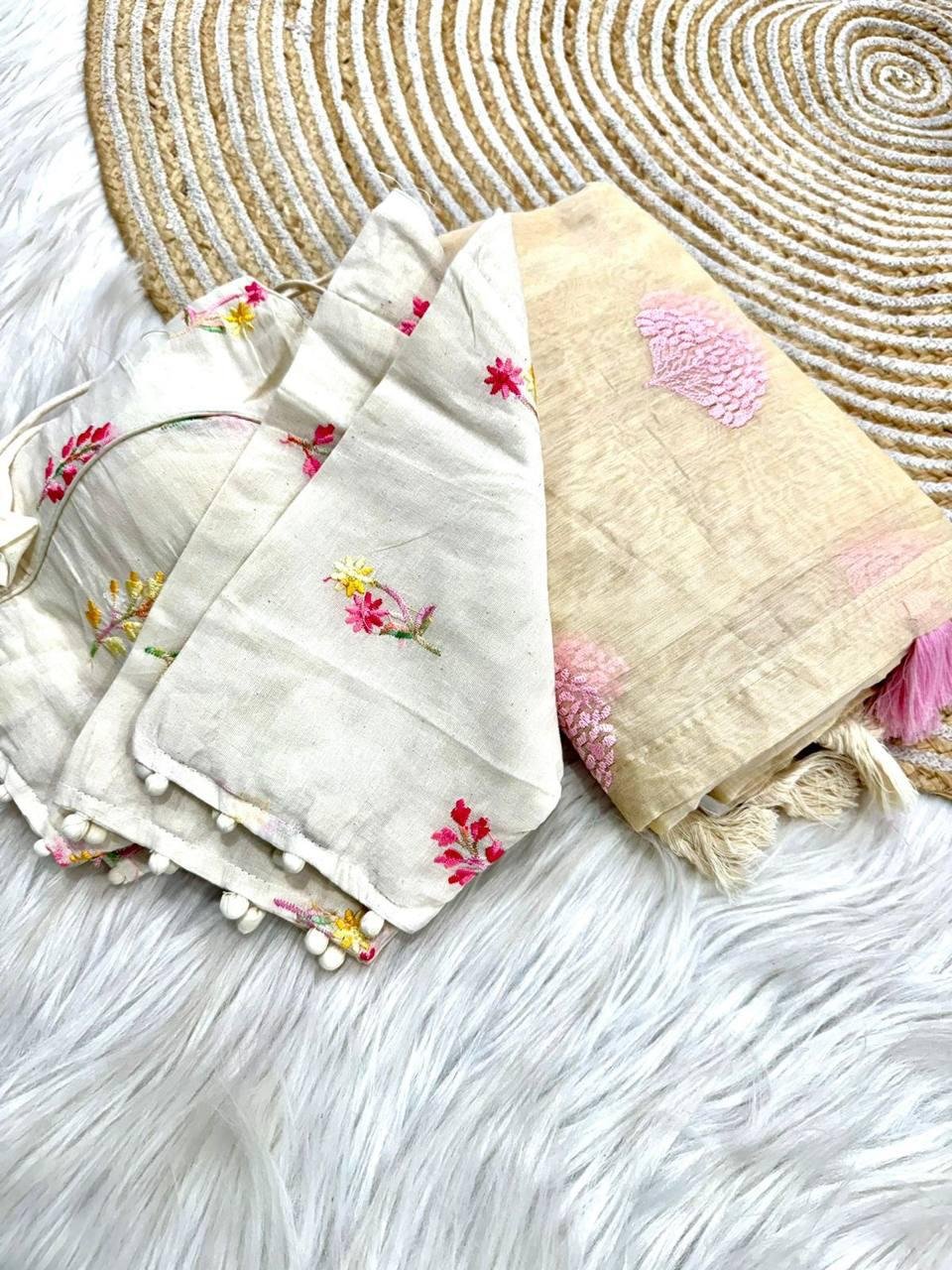 Pure Chanderi Cotton Saree with Multi-Thread Work & Heavy Tassels image 9