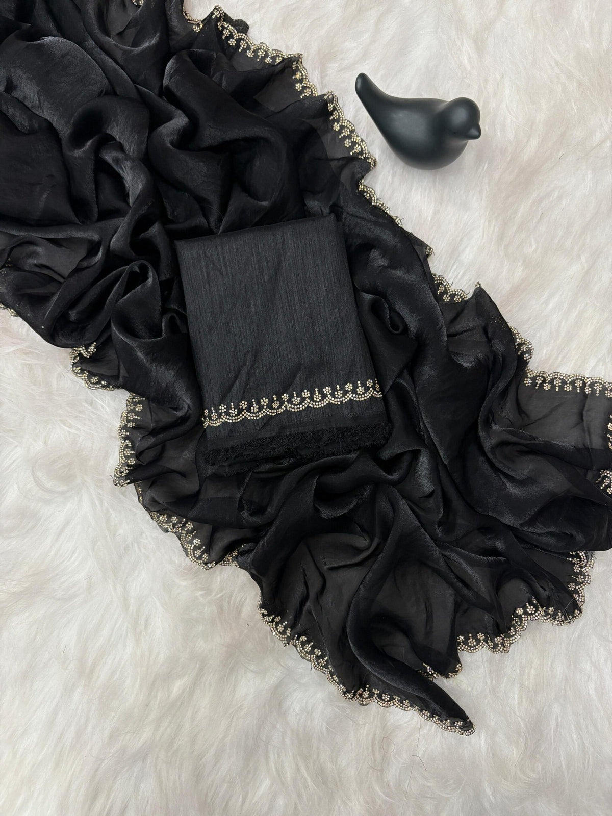 Stunning Pink Satin Space Silk Saree with Original Jarkhan Diamond Work – Perfect for Sangeet & Cocktail Nights image 19