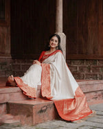 Stunning White Soft Lichi Silk Saree with Red Contrast Jacquard Blouse image 9