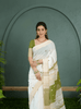 Linen Saree with Gold Jari 5×5 Border & Digital Print