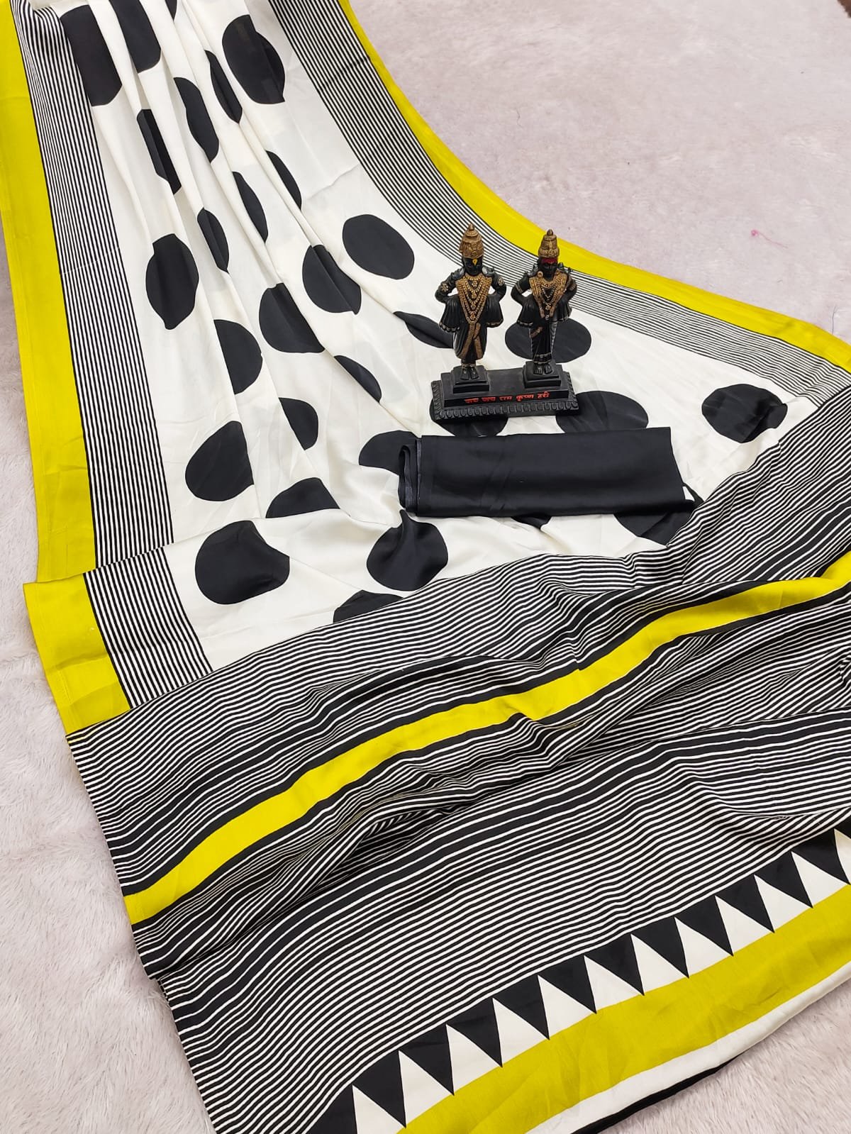 Japan Satin Saree with Matching Blouse | Super Soft Lightweight Fabric | Elegant Daily & Party Wear image 3