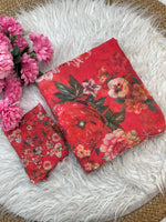 Pure Soft Georgette Saree with Floral Prints & Heavy Hand Khatli + Cutdana Work image 1