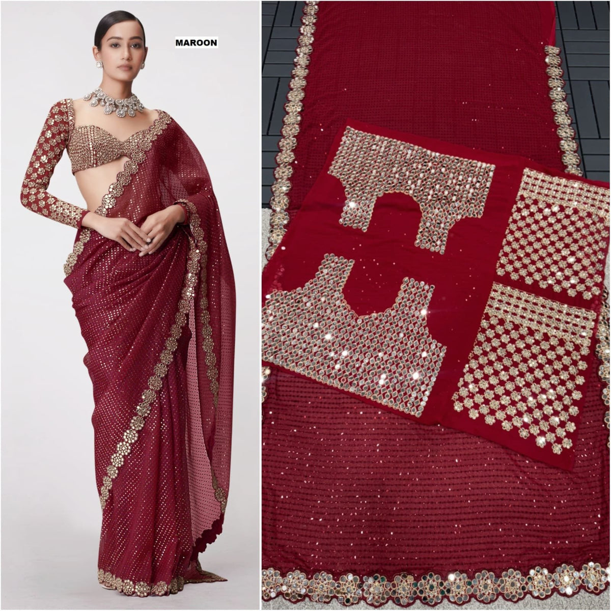 Bollywood Blockbuster Mirror Work Sequin Saree in Faux Georgette image 5