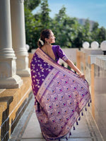Purple Soft Lichi Silk Saree with Rich Jacquard Work & Contrast Blouse image 3