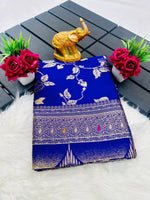 Purple Soft Lichi Silk Saree with Rich Jacquard Work & Contrast Blouse image 5