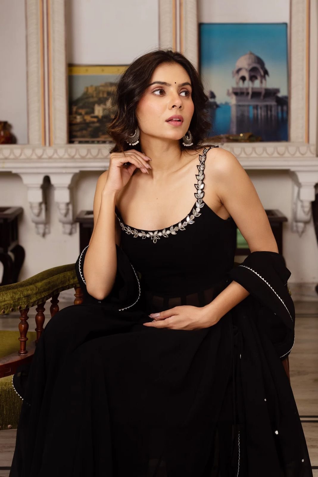 Faux Georgette 3-Piece Set with Real Mirror Work image 2
