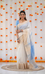 Linen Saree with Gold Jari 5×5 Border & Digital Print image 4