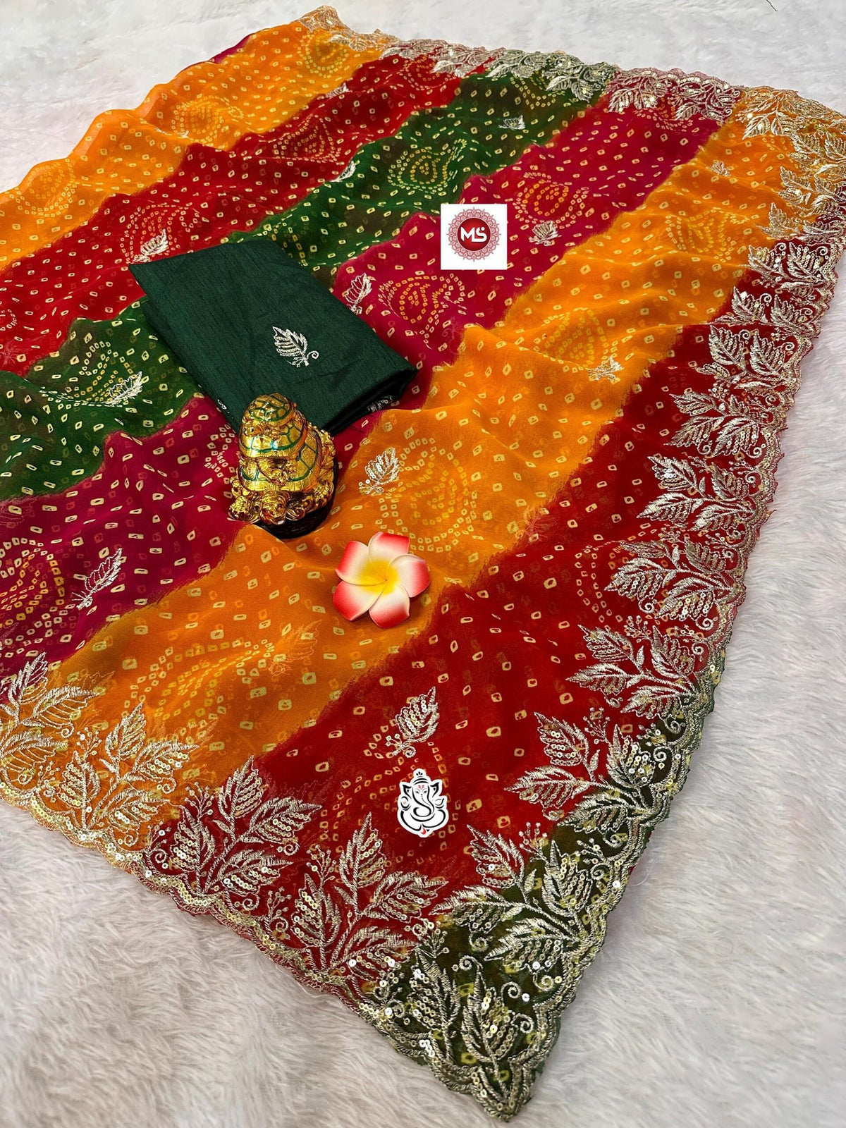 Trending Bandhini Print Soft Georgette Saree with Heavy C-Pallu Work image 2