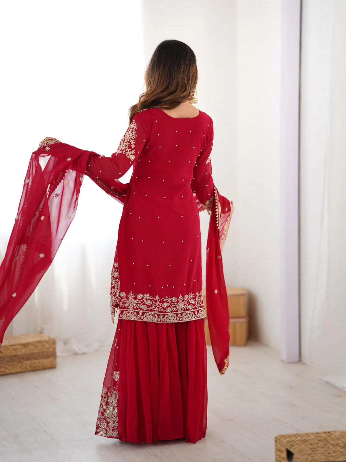 Premium Faux Georgette Embroidered Sharara Set with Dupatta image 4