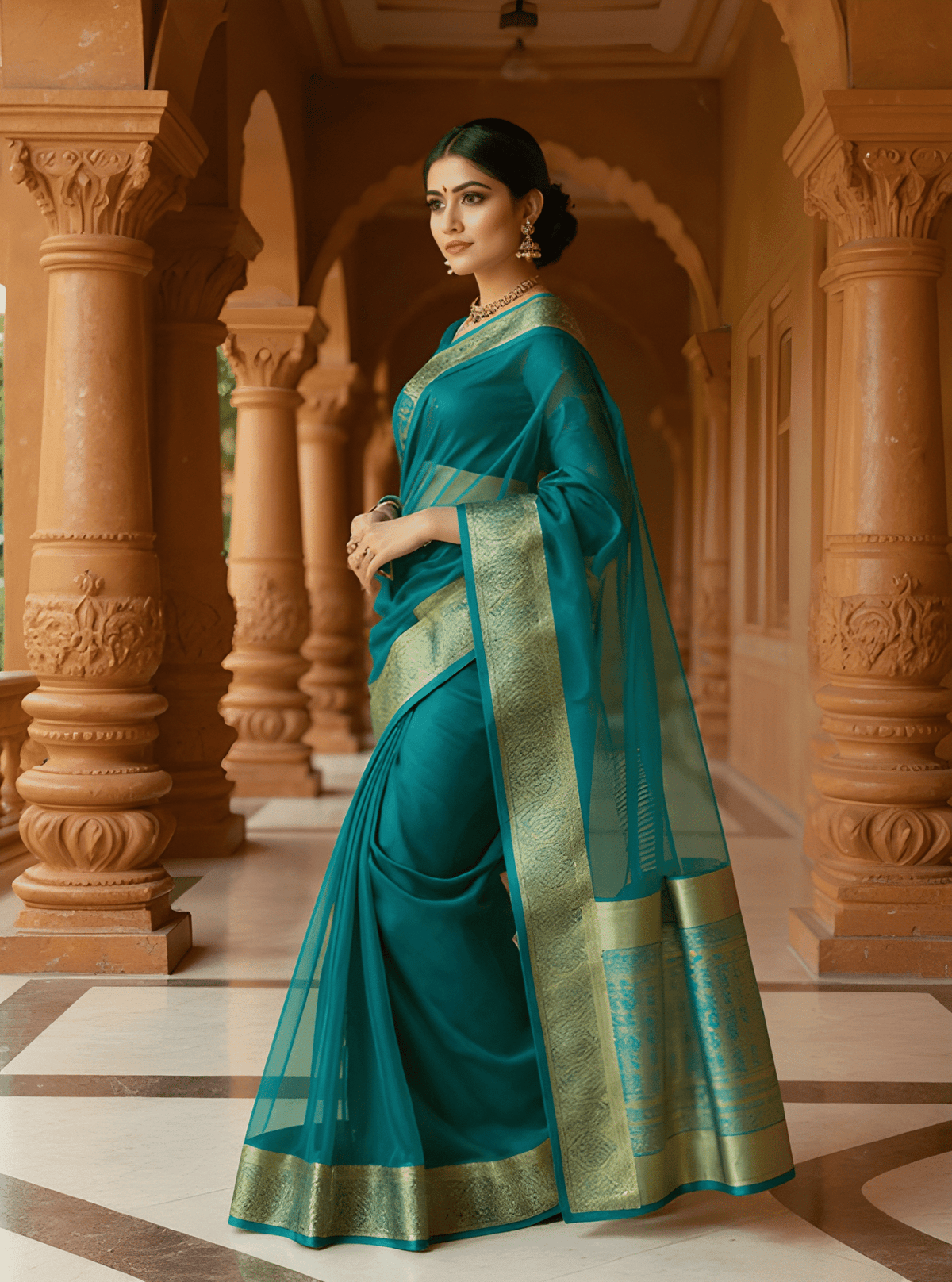 Pure Jacquard Weaving Khadi Silk Tissue Organza Saree with Elegant Border image 1