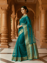 Pure Jacquard Weaving Khadi Silk Tissue Organza Saree with Elegant Border image 1