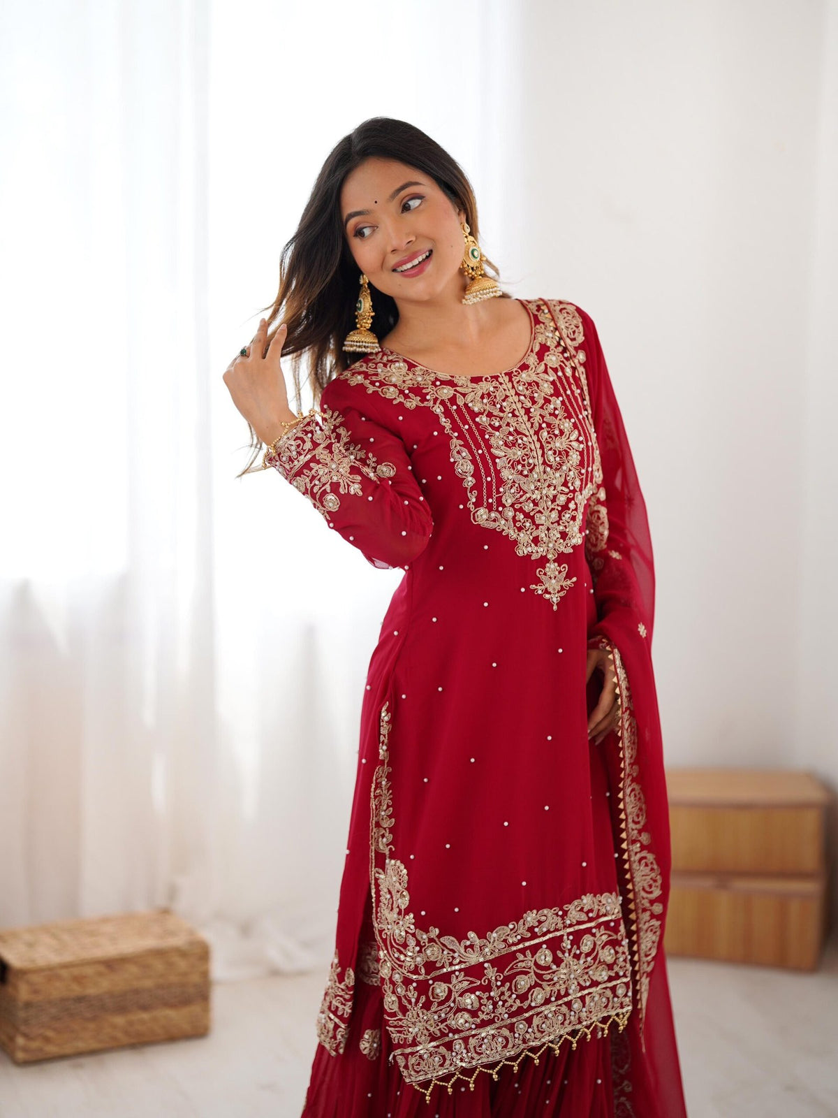Premium Faux Georgette Embroidered Sharara Set with Dupatta image 6