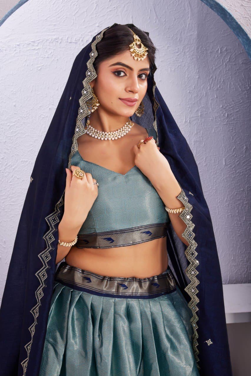Morni Woven Jacquard Silk Lehenga Set with Embroidered Vichitra Silk Dupatta image 18