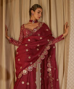 Stitched Faux Georgette Saree with Original Mirror & Multisequins Embroidery Blouse image 1