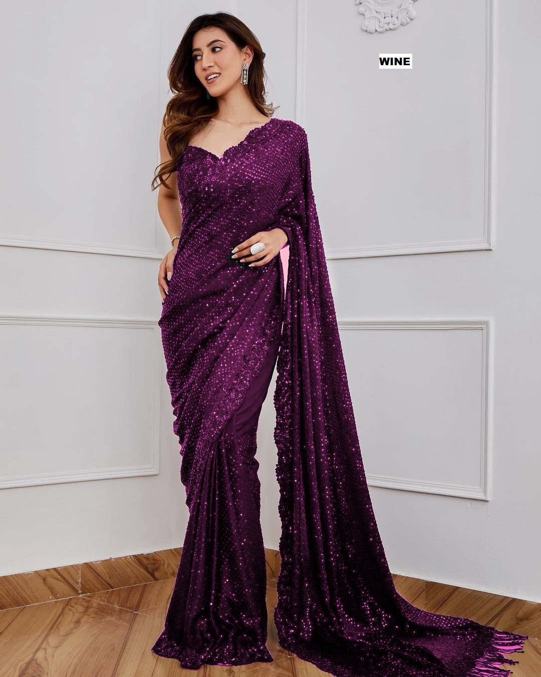 New Launch! Bollywood Blockbuster Georgette Saree with 5MM Heavy Sequin Embroidery & Zalar Pallu image 1