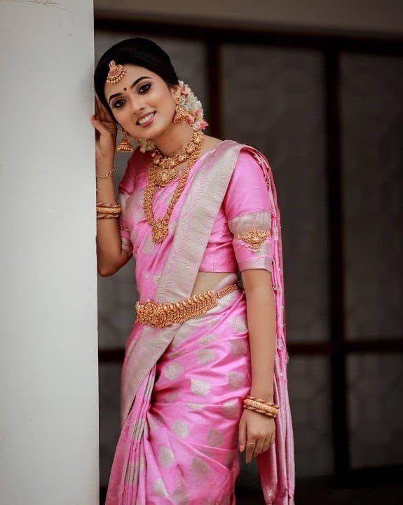 Soft Lichi Silk Saree with Silver Work & Heavy Jacquard Border image 1