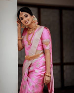 Soft Lichi Silk Saree with Silver Work & Heavy Jacquard Border image 1