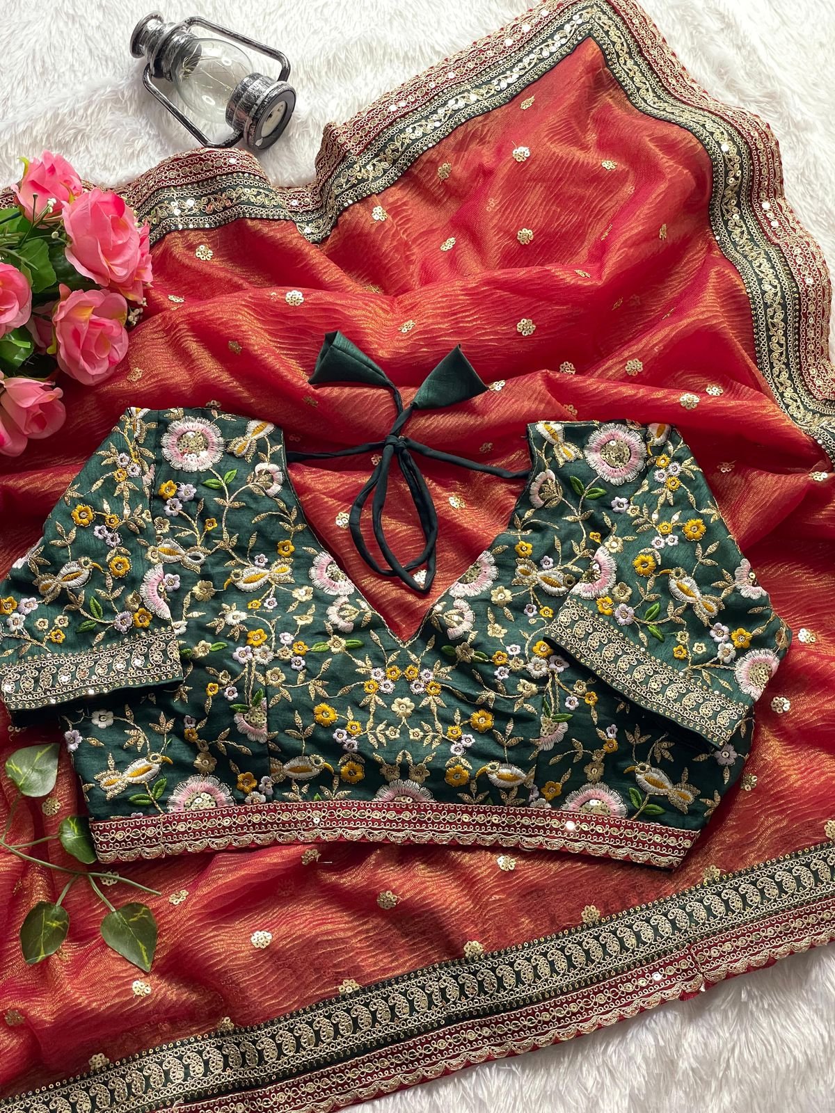AAROHI Premium Banarasi Crush Saree with Multithread Sequins Butta & Embroidered Blouse image 4
