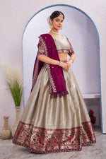 Morni Woven Jacquard Silk Lehenga Set with Embroidered Vichitra Silk Dupatta image 23