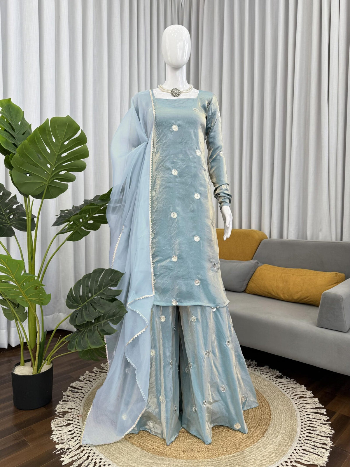 Designer Fandy Silk 3-Piece Set with Sequins Work image 4