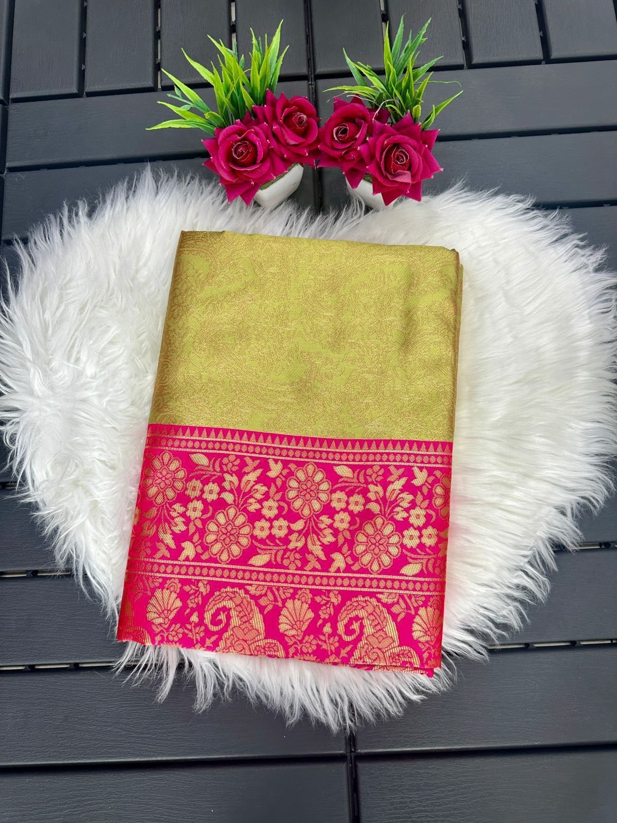 Handwoven Pure Mercerised Soft Silk Saree with Manipuri Pattern Threadwork image 4