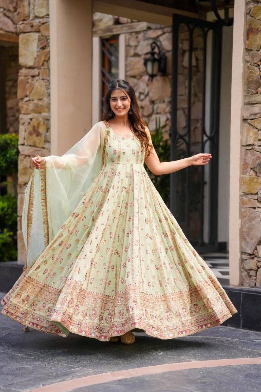 Elegant 3-Piece Co-ord Set in Faux Georgette with Sequence Work image 0