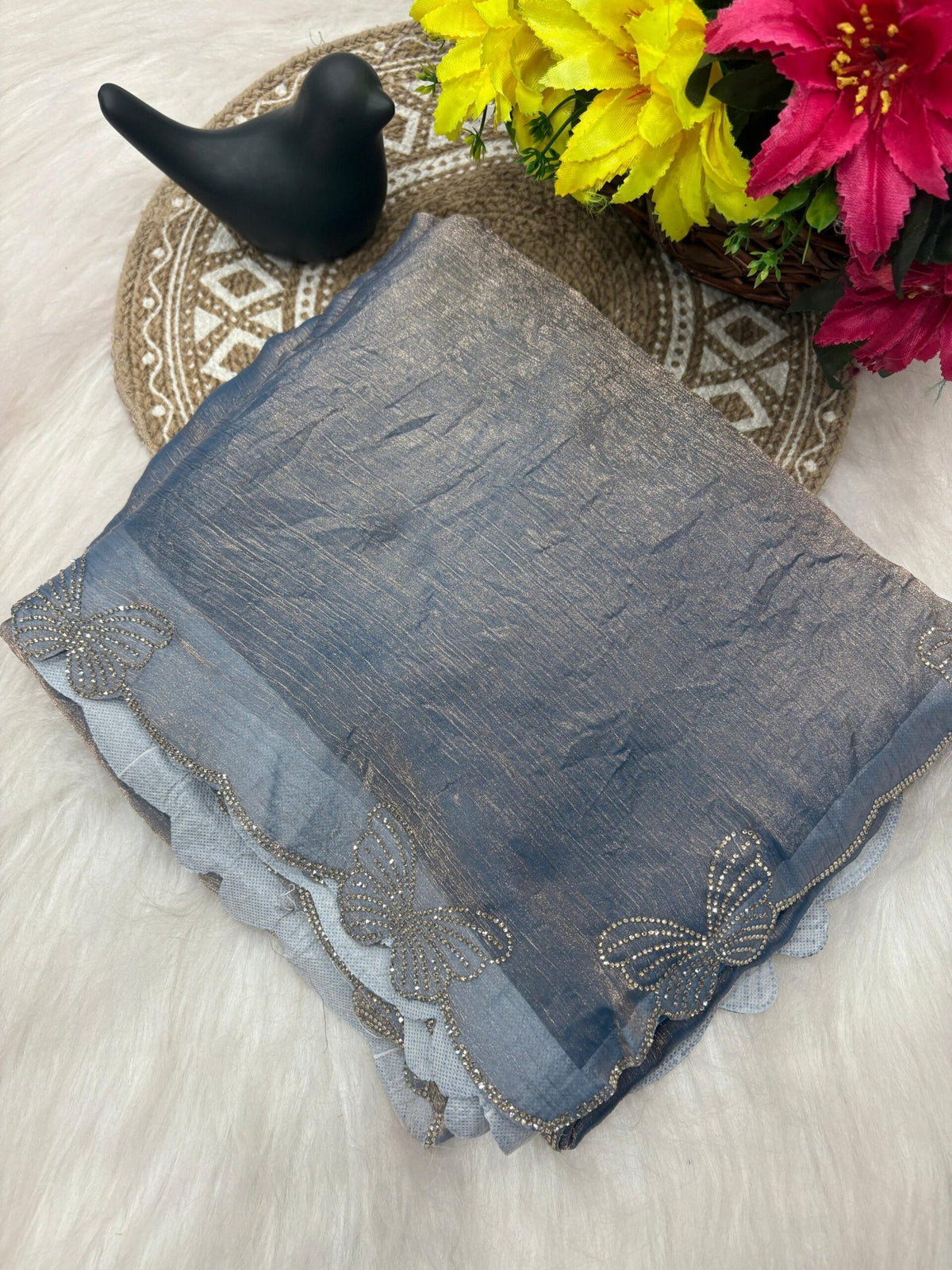 Fandy Chiffon Silk Saree with Butterfly Concept & Diamond Border image 11