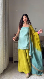 Premium Chinon Silk 3-Piece Set with Sequin & Thread Work image 1