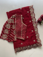 Stitched Faux Georgette Saree with Original Mirror & Multisequins Embroidery Blouse image 5