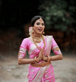 Soft Lichi Silk Saree with Silver Work & Heavy Jacquard Border image 3