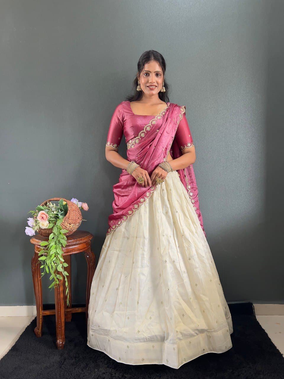 Kalini Designer Lehenga Set | Heavy Embroidery Tissue Silk Lehenga with Fendy Choli & Dupatta - Rose Pink image