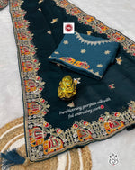 Heavy Silky Blooming Georgette Saree with Thread & Gotapatti Work + Banglori Work Blouse - Teal Blue image