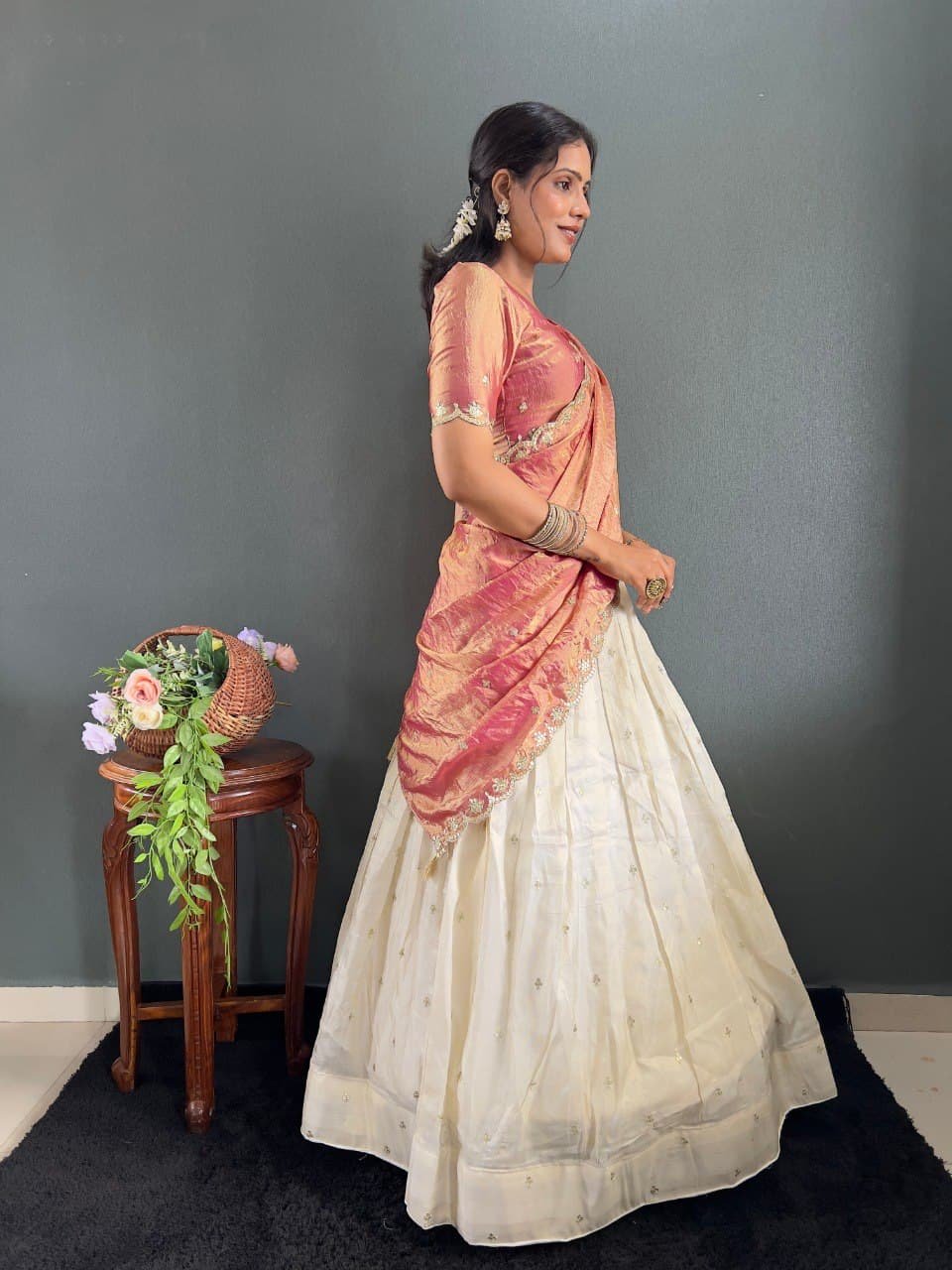 Kalini Designer Lehenga Set | Heavy Embroidery Tissue Silk Lehenga with Fendy Choli & Dupatta image 13