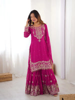 Premium Faux Georgette Embroidered Sharara Set with Dupatta - Pink, XL image