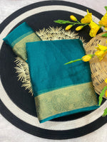 Pure Jacquard Weaving Khadi Silk Tissue Organza Saree with Elegant Border - Teal Green image
