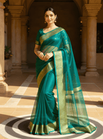 Pure Jacquard Weaving Khadi Silk Tissue Organza Saree with Elegant Border image 0