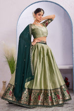 Morni Woven Jacquard Silk Lehenga Set with Embroidered Vichitra Silk Dupatta image 11